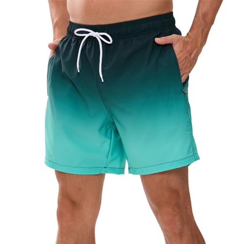 Vorvowry Badeshorts Herren Wasserdicht Schnelltrocknend Schwimmhose, Bequem Verstellbarem Tunnelzug Badehose Männer, Mode Bademode für Herren mit Reißverschlusstasche L Farbverlauf Grün von Vorvowry