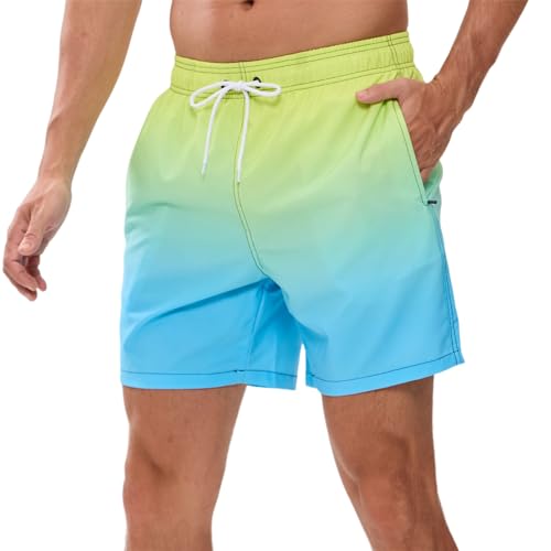 Vorvowry Badeshorts Herren Wasserdicht Schnelltrocknend Schwimmhose, Bequem Verstellbarem Tunnelzug Badehose Männer, Mode Bademode für Herren mit Reißverschlusstasche L Grün Blau von Vorvowry