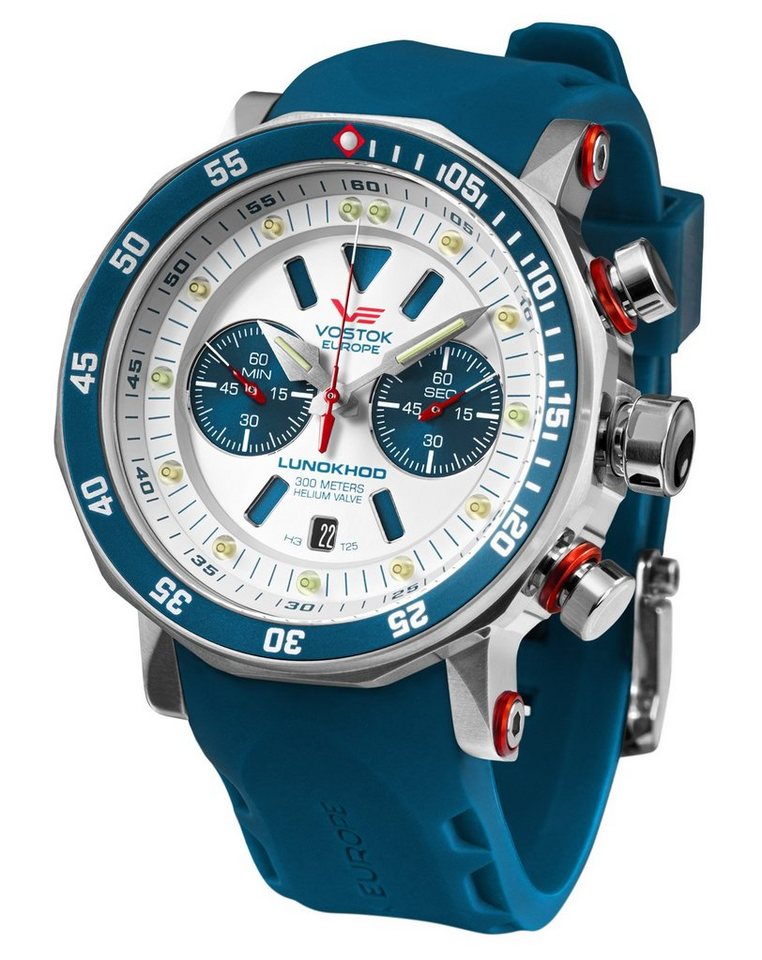 Vostok Europe Taucheruhr Chronograph Lunokhod 2 mit blauem Band von Vostok Europe