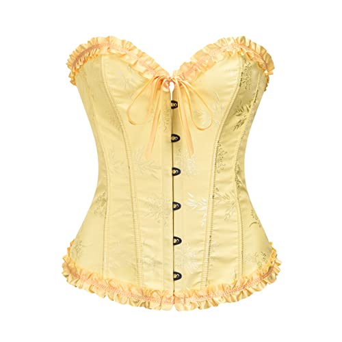 Vrapo Korsett Damen - Bustier Corset Top für Frauen - Vollbrust Corsage Schnürkorsett Taillenformer Dessous - Pflaumenblüten Bambus Muster - Schwarz - Größe XL von Vrapo