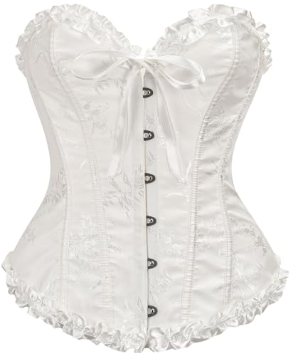 Vrapo Korsett Damen - Bustier Corset Top für Frauen - Vollbrust Corsage Schnürkorsett Taillenformer Dessous - Pflaumenblüten Bambus Muster - Schwarz - Größe XXL von Vrapo