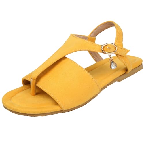 Vrupons Stilvolle flache Strandsandalen für Damen, Damen Sommer Casual Flip Flops (Gelb, 42) von Vrupons