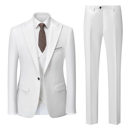 Blazer Weste und Hose, 3-teilig, einfarbig, offizieller Business-Anzug, Hochzeit, Bräutigam, weiß, M Blazer Weste und Hose, 3-teilig, einfarbig, offizieller Business-Anzug, Hochzeit, Bräutigam, weiß, M von Vsadsau