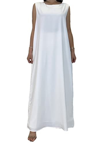 Vsadsau Ärmelloses Innenkleid, muslimisches Abaya-Kleid, Dubai, lässiger Kaftan, islamischer Bademantel, weiß, X-Large von Vsadsau