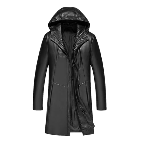 Vsadsau Herren-Trenchcoat aus Schaffell, weiße Entendaunen, Kapuzenjacke, mittellang, Ledermantel, Schwarz , XXL Vsadsau Herren-Trenchcoat aus Schaffell, weiße Entendaunen, Kapuzenjacke, mittellang, Ledermantel, Schwarz , XXL von Vsadsau