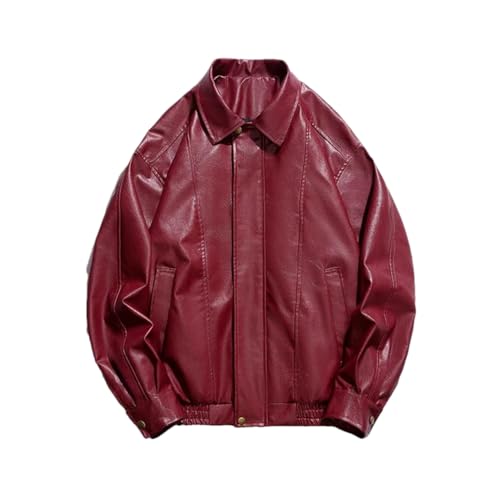Vsadsau Solide Lederjacke Mantel Herren Umlegekragen Raglanärmel Motorrad Oversize Oberbekleidung, rot, XXL Vsadsau Solide Lederjacke Mantel Herren Umlegekragen Raglanärmel Motorrad Oversize Oberbekleidung, rot, XXL von Vsadsau