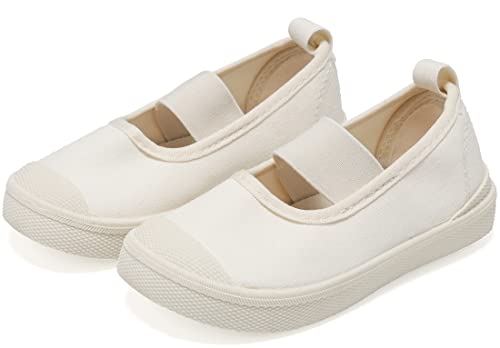 Vunavueya Mädchen Hausschuhe Ballerina Schuhe Kinder Low-Top Freizeit Halbschuhe Bequeme Mary Jane Schuhe aus Canvas Weiß B 23.5 EU=24CN von Vunavueya