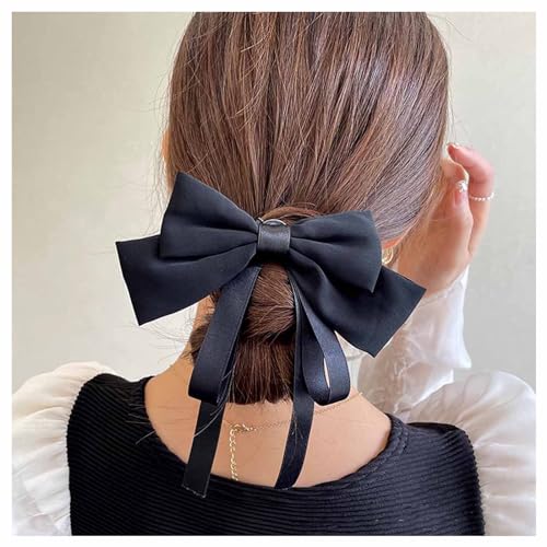 Seidige Satin Haar Bögen für Frauen Große beige Bogen Haar Clips Satin Haars Pangen Clip Große Einfarbige Haarknoten Haarnadel Französische Haars Pangen Pferdes Chwanz Zubehör Schmuck (Schwarz) von W WEILIRIAN