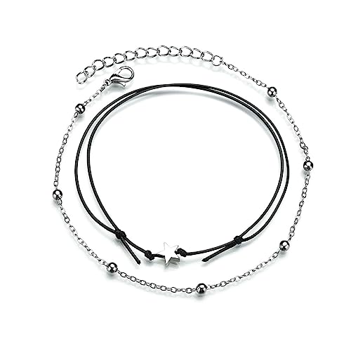 W WEILIRIAN Bohemian Layered Star Fußkettchen für Frauen Schwarze Seil Knöchelarmbänder verstellbare wasserdichte Fußkettchen gewebte Seil Fußkettchen Schmuck für Mädchen Geschenke von W WEILIRIAN