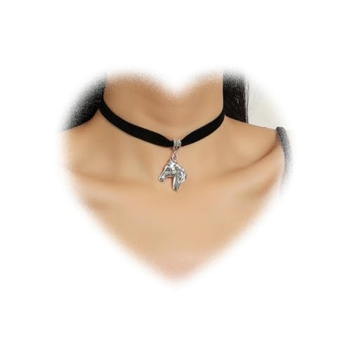 W WEILIRIAN Punk Samt Choker Halskette Pferde anhänger Halskette Schwarz Samt Halskette Kurzes Pferd Halskette Wildleder Cord Halskette Tier Halskette Choker Schmuck für Frauen und Mädchen von W WEILIRIAN