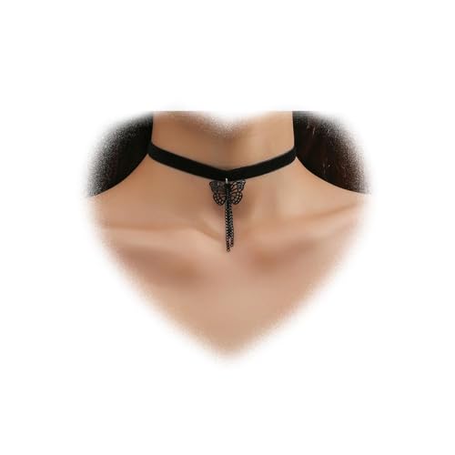 W WEILIRIAN Punk Samt Choker Halskette Schmetterling Anhänger Halskette Schwarz Samt Halskette Schwarz Y Halskette Choker Kurze Wildleder Cord Halskette Schmuck für Frauen und Mädchen Geschenke von W WEILIRIAN