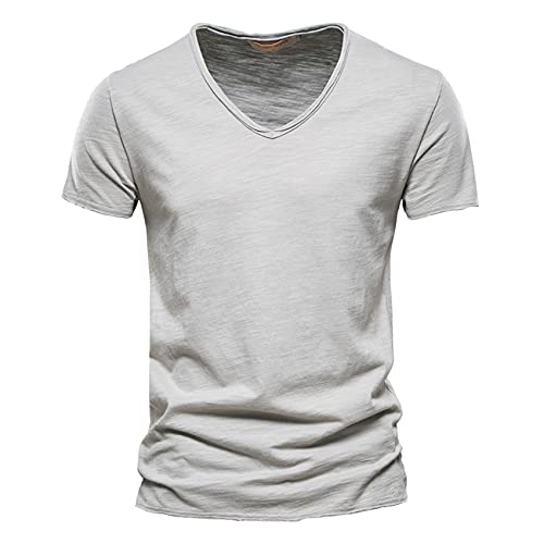 QualitäT Baumwolle MäNner T-Shirt V-Ausschnitt Mode Design Slim Fit Soild T-Shirts MäNnliche Tops Tees Kurzarm T-Shirt FüR MäNner von WAEKQIANG