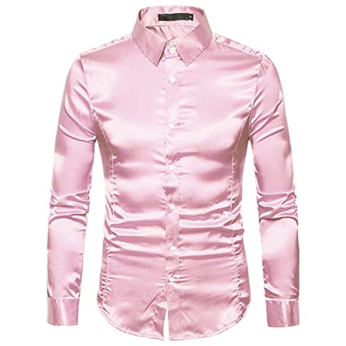 WAEKQIANG Hemd Herren Satin Glatt Herren Reine Farbe Smokinghemd Herren Formelle Kleidung Hemd Langarm Knopfkragen LäSsiges Businesshemd Herren LäSsig Slim Fit GläNzendes Hemd von WAEKQIANG