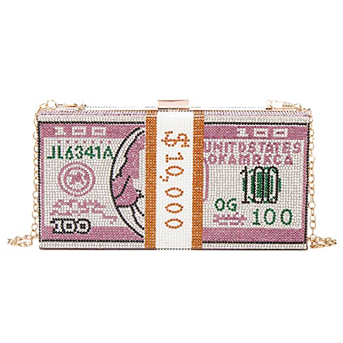 Strass Geld Clutch Geldbörse Glänzende Umhängetasche Abend Umhängetasche Glitzer Funkelnde Dollar Handtasche Für Frauen Mädchen Zuhause Reisen Outdoor,1 von WAGLOS