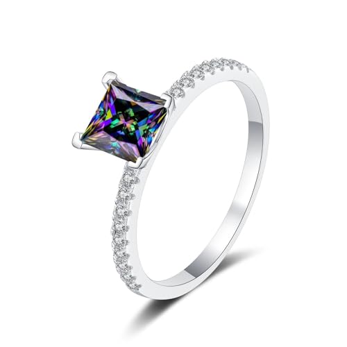 1 Karat Princess Cut Moissanit Ring für Frauen Sterling Silber Jahrestag Versprechen Ehering D Farbe VVS1 Moissanit Verlobungsringe Diamantringe mit Zertifikat (Sieben Farben,15.7) von WAHZAUS