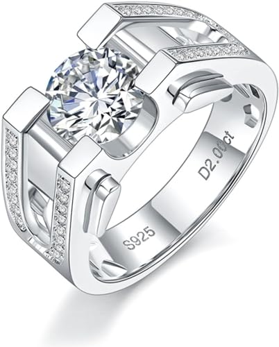 2 Karat Moissanit Ringe für Männer D Farbe VVS1 Klarheit 925 Sterling Silber Diamant Ringe Männer Versprechen Jahrestag Hochzeit Verlobungsringe mit Zertifikat (17.3) von WAHZAUS