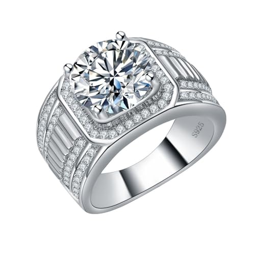 2 Karat Rundschliff Moissanit Ringe für Männer Sterling Silber Jahrestag Hochzeit Versprechen Ring D Farbe VVS1 Moissanit Ringe Diamant Verlobungsringe mit Zertifikat (19.8) von WAHZAUS