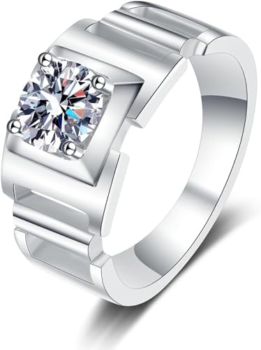 Moissanit Diamant Ringe für Männer 1 Karat D Farbe VVS1 Reinheit Moissanit Ringe S925 Sterling Silber Moissanit Jahrestag Versprechen Hochzeit Verlobungsringe mit Zertifikat (18.1) von WAHZAUS