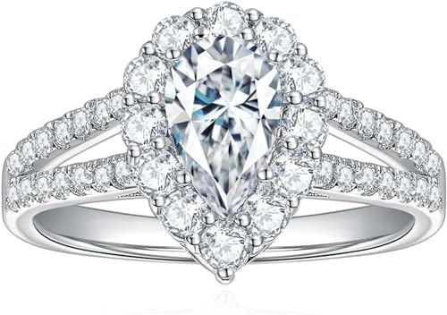 Moissanit Ehering für Frauen 1 Karat Birnenschliff D Farbe VVS1 Moissanit Verlobungsringe S925 Sterling Silber Diamant Ringe mit Zertifikat (6) von WAHZAUS