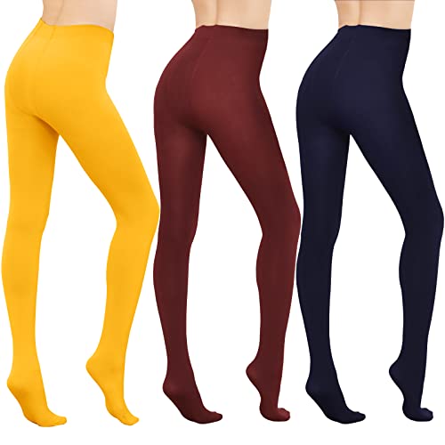 WAJIAFAR 3 Paar Thermo strumpfhose gefütterte Fleece blickdichte strumpfhose damen, hoch taillierte Bauchkompressions strumpfhose Winter(gelb, weinrot, marineblau-XL) von WAJIAFAR