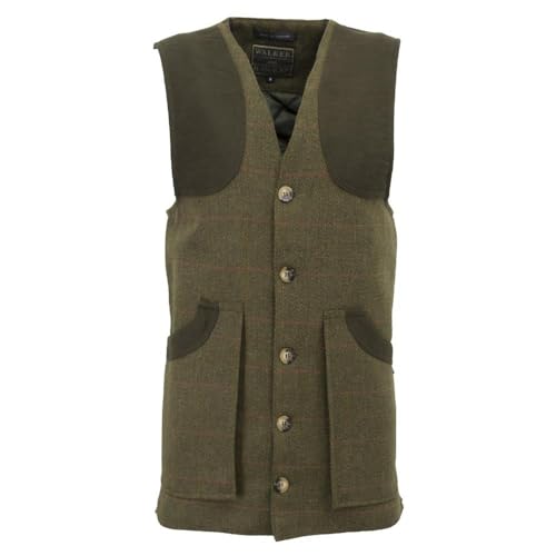 WALKER AND HAWKES Herren Country-Weste aus Tweed - für die Jagd geeignet - Dunkles Salbeigrün - S (38"-40") von WALKER AND HAWKES