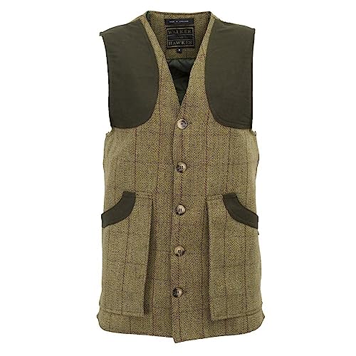 WALKER AND HAWKES Herren Country-Weste aus Tweed - für die Jagd geeignet - Helles Salbeigrün - 2XL (46"-48") von WALKER AND HAWKES