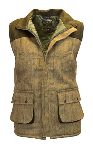 WALKER AND HAWKES Herren Country-Weste aus Tweed mit verstärkten Schultern - für die Jagd geeignet - Helles Salbeigrün - Größe L (42"-44") von WALKER AND HAWKES