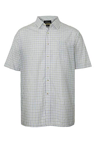 WALKER AND HAWKES Herren Kurzarmhemd im Country-Stil - mit Baumwollanteil - pflegeleicht - kariert - Blau - 5XL (52'') von WALKER AND HAWKES