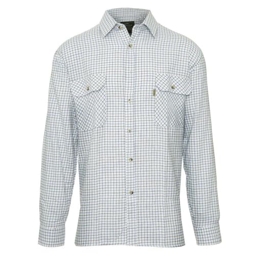 WALKER AND HAWKES Herren Langarmhemd im Country-Stil - 100% Baumwolle - kariert - Blau - XL (44'') von WALKER AND HAWKES