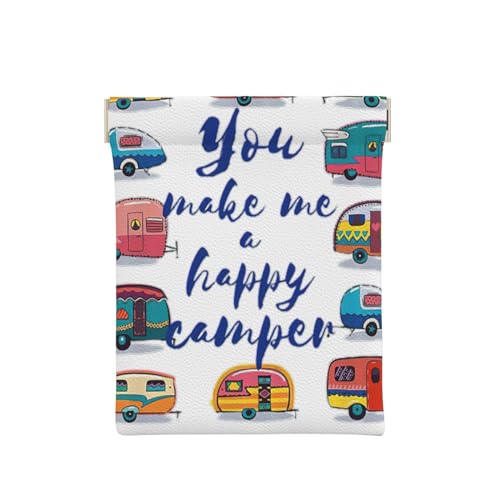 Enjoy Life Handgeschriebener schwarzer Textdruck Leder Reißverschluss Münztasche Münzorganizer Kleingeldhalter Münzgeldbörse für Männer Frauen, You Make Me Happy Camper Anhänger, Einheitsgröße, von WANGHAHA