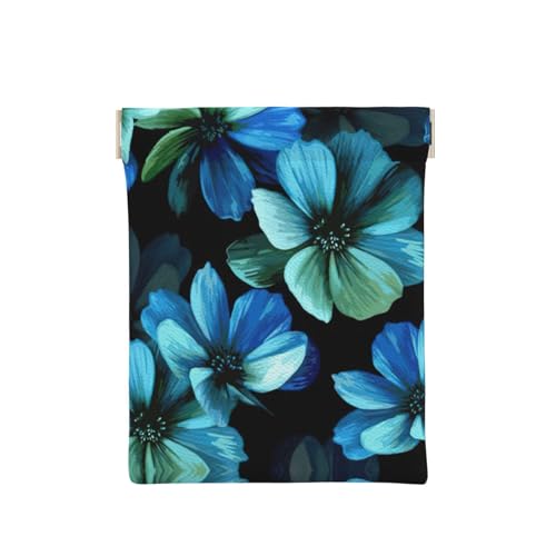 Münztasche aus Leder, mit Reißverschluss, Münzfach, Kleingeldhalter, Münzgeldbörse für Männer und Frauen, Blau, blaue blume, Einheitsgröße, Münztasche von WANGHAHA