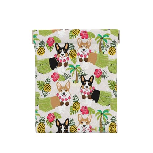 Münztasche aus Leder mit Kuh-Punkt-Druck, Münzfach, Münzfach, Münzfach für Männer und Frauen, Corgi Hawaiianische tropische Sommerananas, Einheitsgröße, Münztasche von WANGHAHA