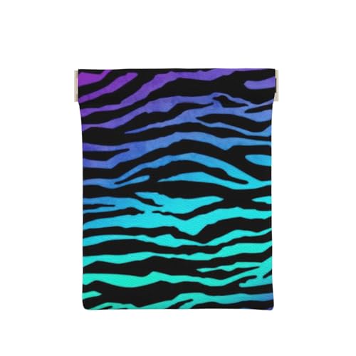 Münztasche mit Regenbogen-Herz-Druck, Leder, Reißverschluss, Münzfach, Münzfach, Münzfach für Männer und Frauen, Lila Blau Grün Camouflage Zebra Streifen, Einheitsgröße, Münztasche von WANGHAHA