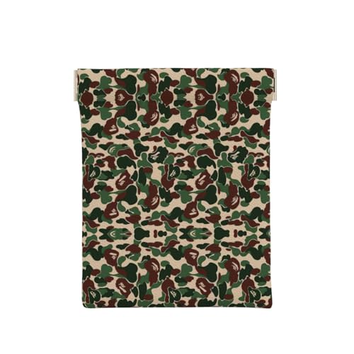 Münztasche mit Reißverschluss, Leder, mit farbigem Kieselstein-Druck, Münzfach, Münzfach, Münzgeldbörse für Männer und Frauen, Aniaml Camouflage Grün, Einheitsgröße, Münztasche von WANGHAHA