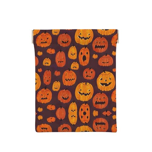 Münztasche mit abstraktem Marmor-Tintendruck, Leder, Reißverschluss, Münzfach, Münzfach, Münzfach für Männer und Frauen, Halloween Kürbis1, Einheitsgröße, Münztasche von WANGHAHA