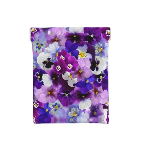 Münztasche mit abstraktem Marmor-Tintendruck, Leder, Reißverschluss, Münzfach, Münzfach, Münzfach für Männer und Frauen, Violette Blume, Einheitsgröße, Münztasche von WANGHAHA