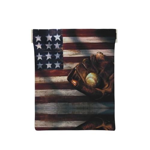 Münztasche mit amerikanischer Flagge, Baseball-Druck, Leder, Reißverschluss, Münzfach, Münzfach, Münzgeldbörse für Männer und Frauen, Amerikanische Flagge Baseball, Einheitsgröße, Münztasche von WANGHAHA