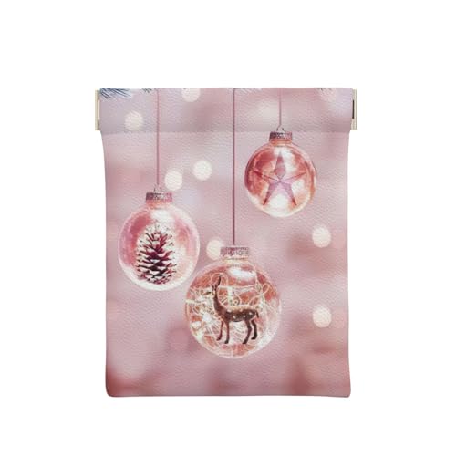 Pinks Münztasche mit Weihnachtsball-Druck, Leder, Reißverschluss, Münzfach, Münzfach, Münzgeldbörse für Männer und Frauen, Pinks Weihnachtskugel, Einheitsgröße, Münztasche von WANGHAHA