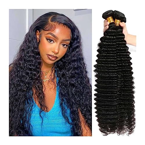 Human Hair Bundles 10A tiefe Welle brasilianische Remy Haarbündel 1/3/4 natürliche Farbe 100% Wasserwelle lockige Menschenhaarverlängerung for Frauen Haarverlängerungen(Size:12 12 12 12) von WANGHAI-666