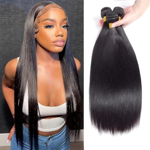 Human Hair Bundles 12A Gerade Bundles Original Menschliches Haar Reines Unverarbeitetes Echthaar Haarverlängerungen for Frauen Echte Natürliche Haarverlängerungen Haarverlängerungen (Size : 16inch (1 von WANGHAI-666