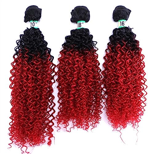 Human Hair Bundles 3 Hair Bundles Synthetic High Temperature Fiber Curly Hair Kinky Curly Hair Weave synthetic Curly wavy Hair Extensions for Women Haarverlängerungen(Color:T1B/Red,Size:16 inches 3 pi von WANGHAI-666