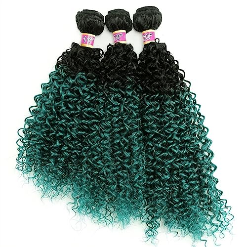 Human Hair Bundles 3 Hair Bundles Synthetic High Temperature Fiber Curly Hair Kinky Curly Hair Weave synthetic Curly wavy Hair Extensions for Women Haarverlängerungen(Color:T1B-Green,Size:16 18 20 inc von WANGHAI-666