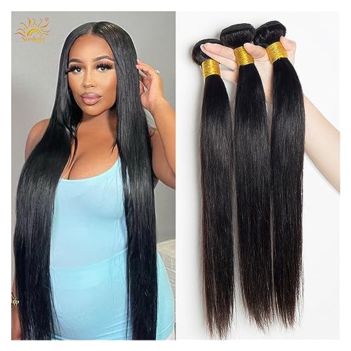 Human Hair Bundles Gerade 1/3/4 Bundles Lange Gerade Haar Bundles Weben for Schwarze Frauen Remy Haar Brasilianische Menschliche Natürliche Haar Extensions Haarverlängerungen (Size : Remy Hair, Colo von WANGHAI-666