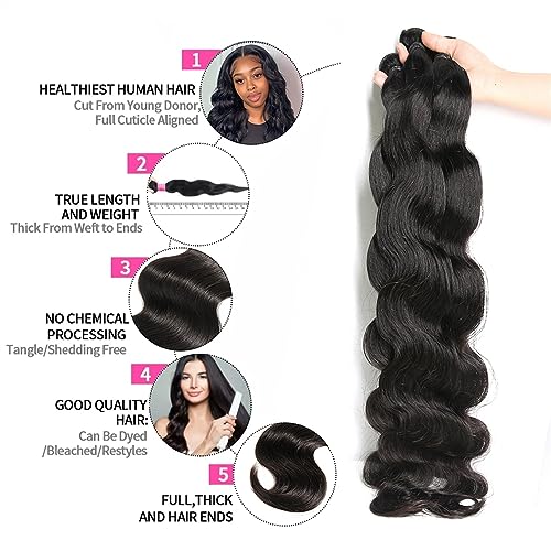 Human Hair Bundles Menschliches Haar Bundles Weben Brasilianische Haar Bundles Lose Körper Welle 1/3/4 Bundles Reines Rohes Remy Haar Extensions for frauen 12-32 zoll Haarverlängerungen (Size : 14 16 von WANGHAI-666