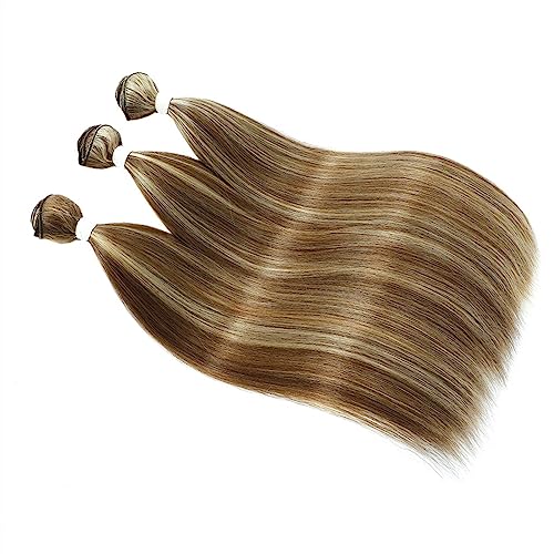 Human Hair Bundles Synthetisches gerades Bündel, 3 Bündel, hitzebeständige Hochtemperatur-Kunstfaser-Haarverlängerungen aus glatten Haarfasern for schwarze Frauen Haarverlängerungen(Color:8-22,Size:34 von WANGHAI-666