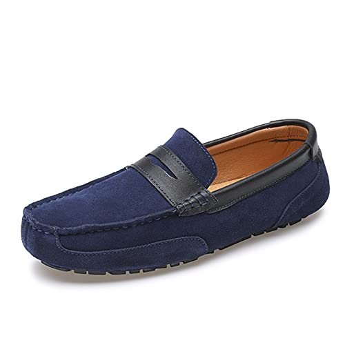 WANGLL Loafer, Loafer-Schuhe für Herren, echtes Leder, Nahtdetails, Wildleder-Vamp, runde Zehenpartie, Penny-Loafer, widerstandsfähig, flexibel, Flacher Absatz, weich, lässig, zum Hineinschlüpfen von WANGLL