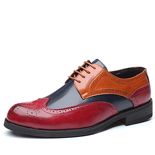 WANGLL Oxford-Kleiderschuhe für Herren, zum Schnüren, Brogue-Prägung, Flügelspitze, brüniert, runde Spitze, PU-Leder, niedrige Spitze, rutschfest, Blockabsatz, rutschfest, Hochzeit von WANGLL