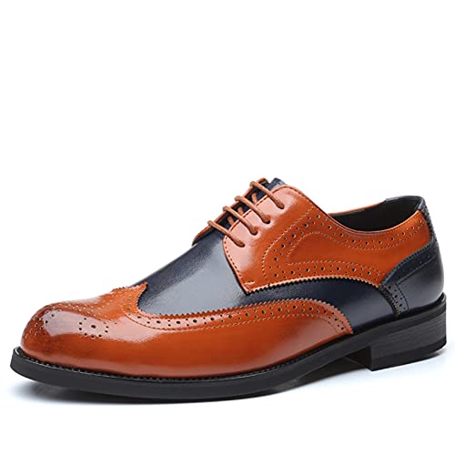 WANGLL Oxford-Kleiderschuhe für Herren, zum Schnüren, Brogue-Prägung, Flügelspitze, brüniert, runde Spitze, PU-Leder, niedrige Spitze, rutschfest, Blockabsatz, rutschfest, Hochzeit von WANGLL