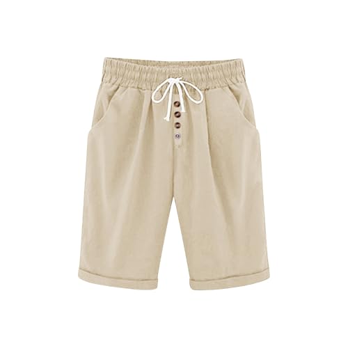WANGTIANXUE Leinenhose Damen Kurze Hose Sommer 3/4 Hosen Sommerhose Damen Leicht Knielange Musselin Shorts mit Taschen und Kordelzug Freizeit Arbeitshose Strandshorts WANGTIANXUE Leinenhose Damen Kurze Hose Sommer 3/4 Hosen Sommerhose Damen Leicht Knielange Musselin Shorts mit Taschen und Kordelzug Freizeit Arbeitshose Strandshorts von WANGTIANXUE