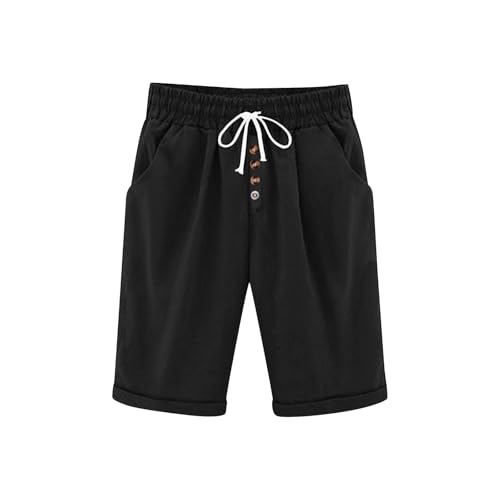 WANGTIANXUE Leinenhose Damen Kurze Hose Sommer 3/4 Hosen Sommerhose Damen Leicht Knielange Musselin Shorts mit Taschen und Kordelzug Freizeit Arbeitshose Strandshorts WANGTIANXUE Leinenhose Damen Kurze Hose Sommer 3/4 Hosen Sommerhose Damen Leicht Knielange Musselin Shorts mit Taschen und Kordelzug Freizeit Arbeitshose Strandshorts von WANGTIANXUE